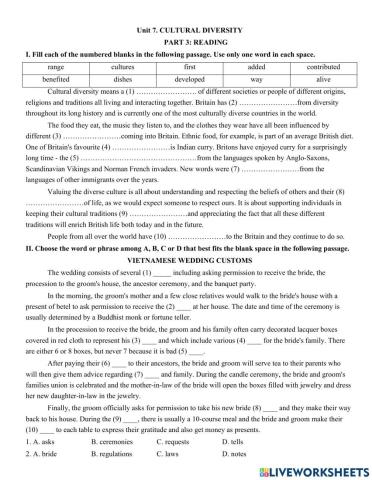 Unit 7. CULTURAL DIVERSITY- READING
