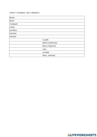 Brainy 7 vocabulary  unit 2 obligatory