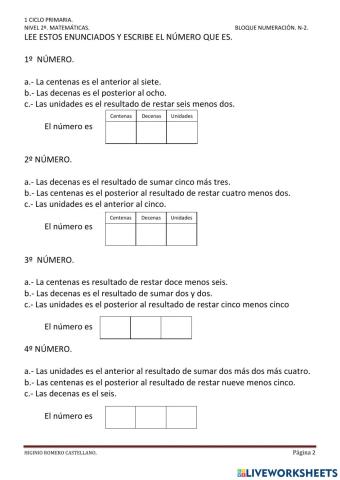 2º PRIMARIA. NÚMEROS n-2