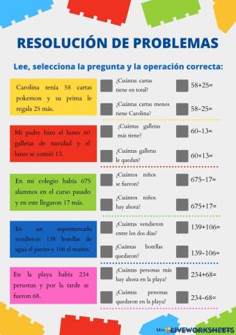 Resolución de problemas con sumas y restas con llevadas