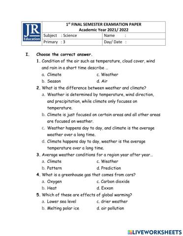 Final semester Science P3