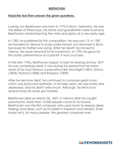 Reading Comprehension on Beethoven