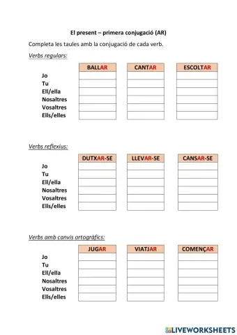 Verbs primera conjugació