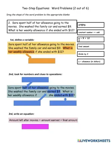 2-step word problem write equations