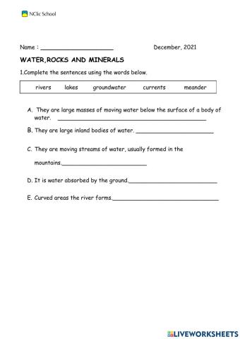 Water rocks exam