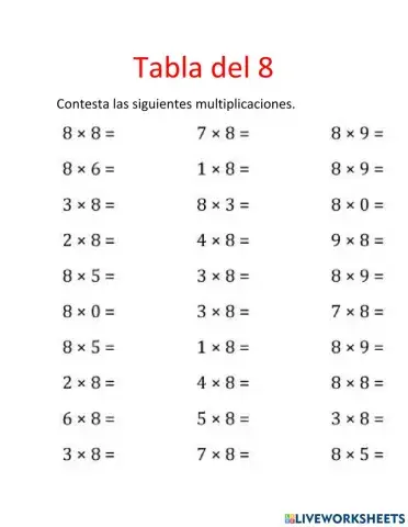 Tabla del 8