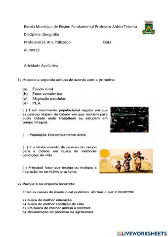 Avaliação de geografia