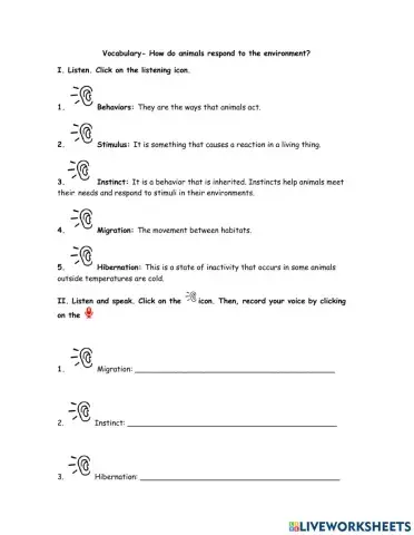 Vocabulary How Animal Respond to Environment?
