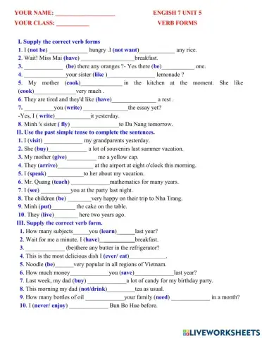 English 7 unit 5 word form