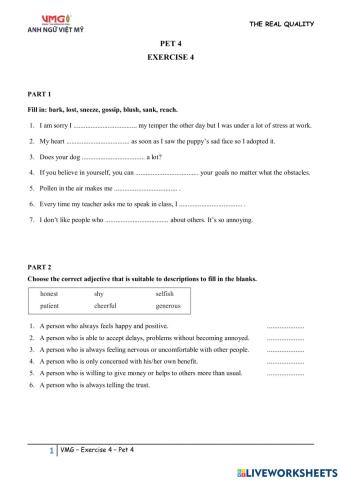 Online practice 4 - Pet 4