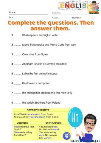 Was and Were in Interrogative Sentence