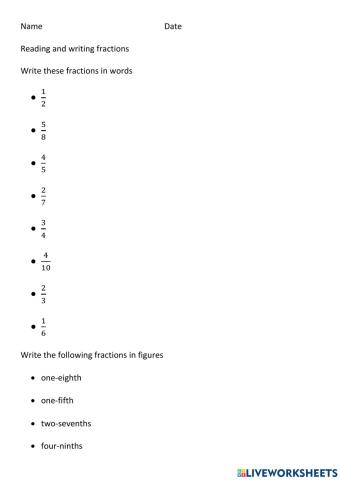 Reading and Writing Fractions