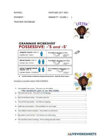 Possessive Case 7th-III unit