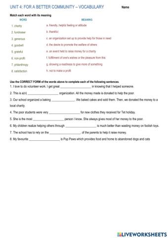 Unit 4: for a better community - vocabulary