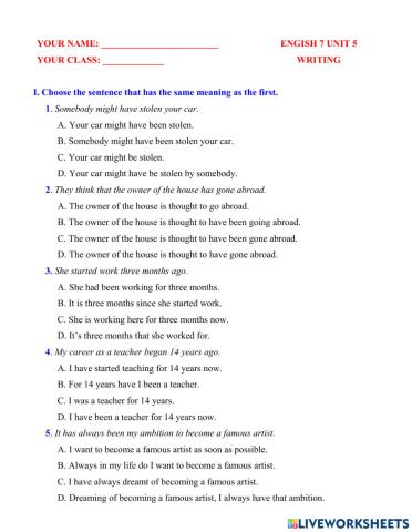 English 7 unit 5 writing