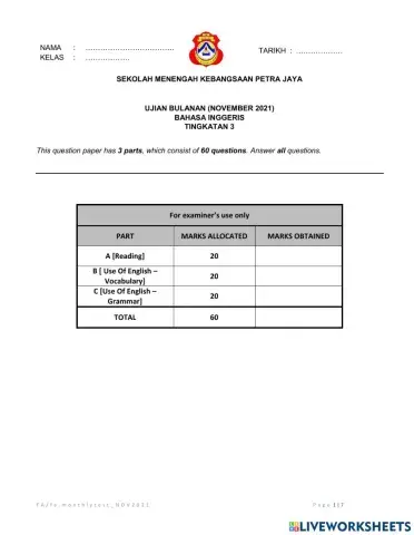 English monthly test (nov 2021)