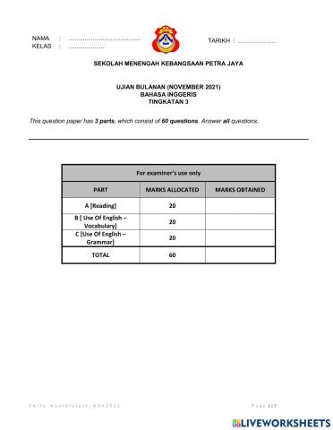 English monthly test (nov 2021)