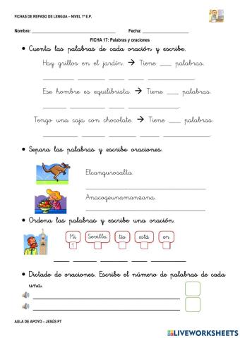 Ficha Lengua 17-1EP-Oraciones y palabras
