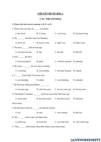 Chuyên đề ôn hsg 1 - tenses