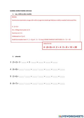 Summa korrutamine arvuga, 3.klass