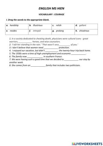 COURAGE advanced vocabulary