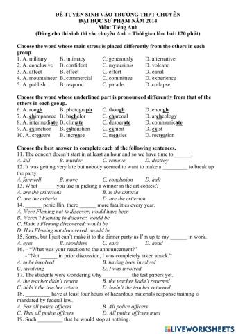 Đề chuyên Sư phạm 2014