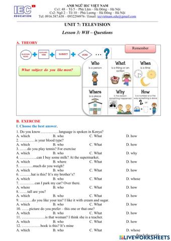 Unit 7 : Grade 6 : Television