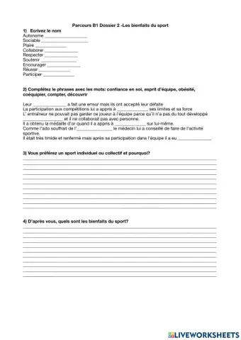 Parcours unité 2 les bienfaits du sport