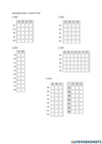 Answer sheet maturita 63