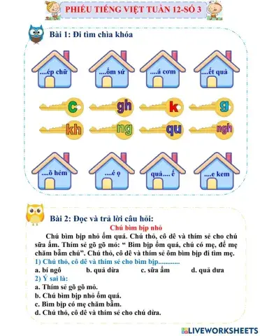 Phiếu bài tập Tiếng việt tuần 12 - số 3