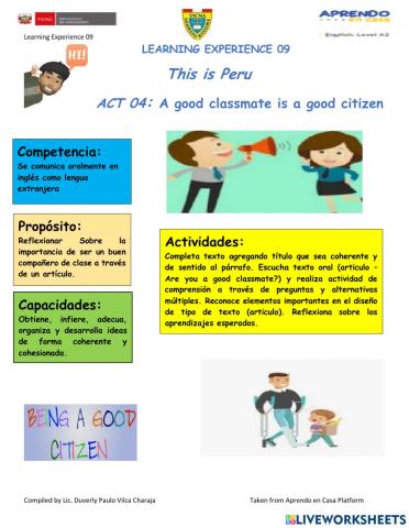 Le 9 act 04 -A Good Classmate is a Good Citizen!