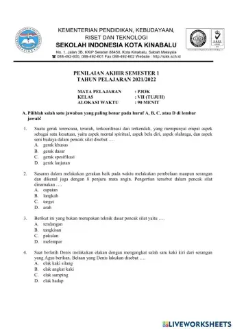 Soal PAS PJOK Kelas 7