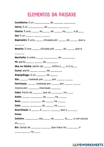 Eleentos da paisaxe de costa e do interior