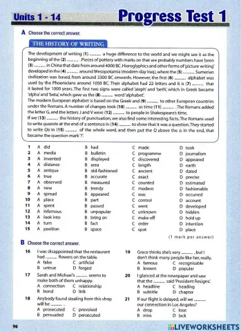 Destination B2 Progress Test 1