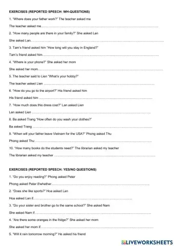 Reported speech: questions