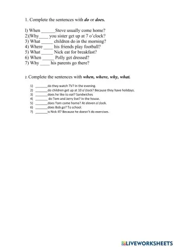 Question words Present Simple