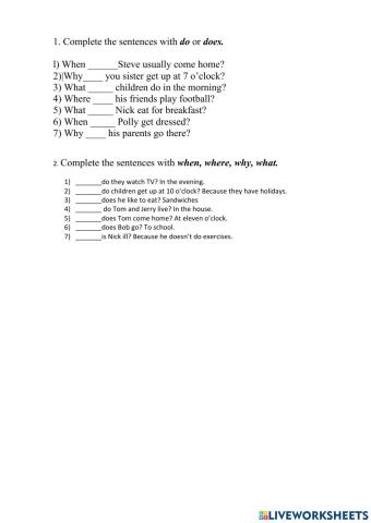 Question words Present Simple