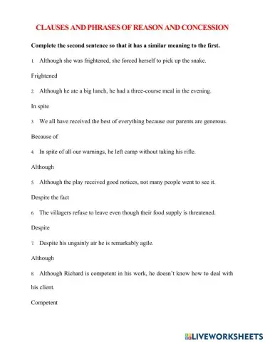 Clauses and phrases of reason and concession