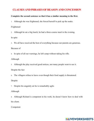 Clauses and phrases of reason and concession