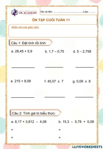 Lớp 5 - Ôn tập cuối tuần 11