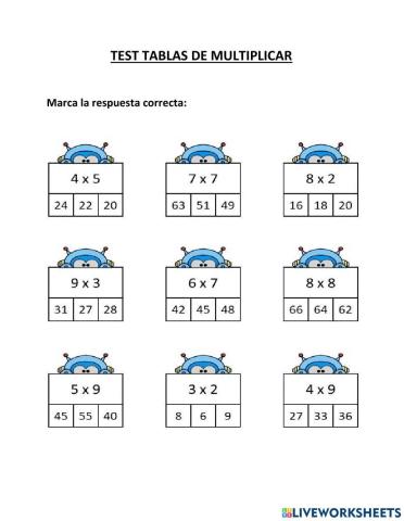 Test de tablas de multiplicar