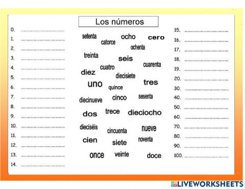 Números 1 al 100 de manera literal