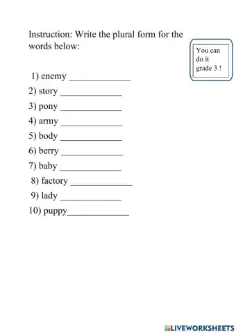 Plural Nouns changing y to i and add es