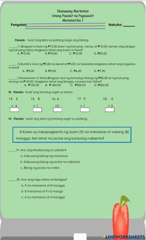 1st Summative Test-Q2 in Mathematics Part 2