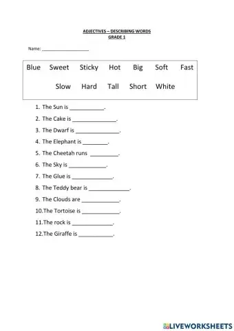 Adjectives for grade1