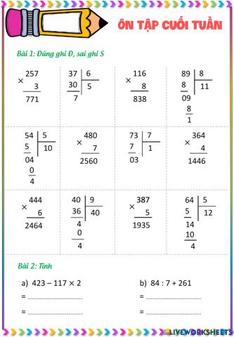Ôn tập Toán cuối tuần