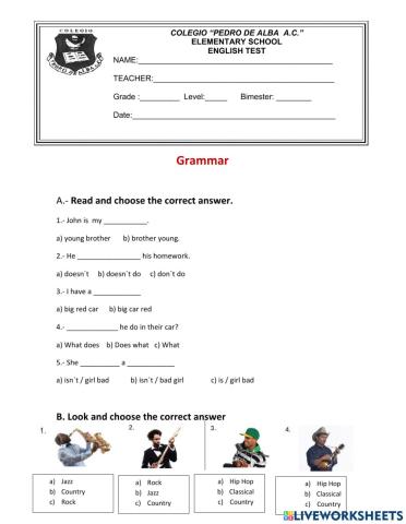 December Exam 4th Grade