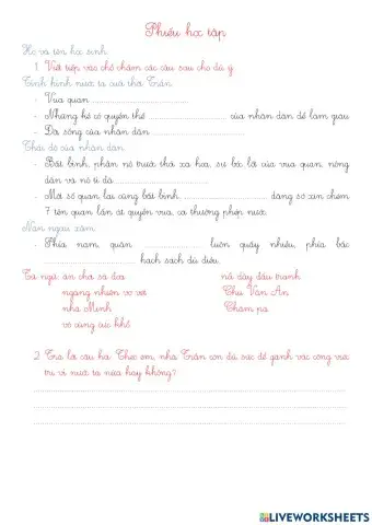 Phiếu học tập lớp 4 môn Lịch sử bài 15