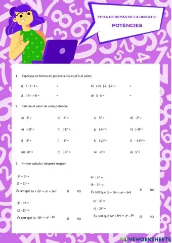 Fitxa de repàs U2 Potències