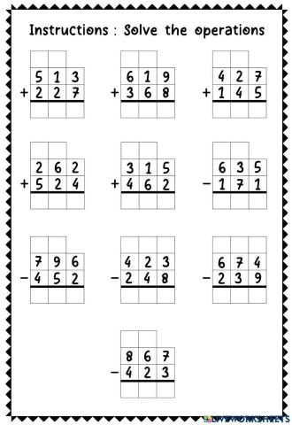 Addition and subtraction 3 digit
